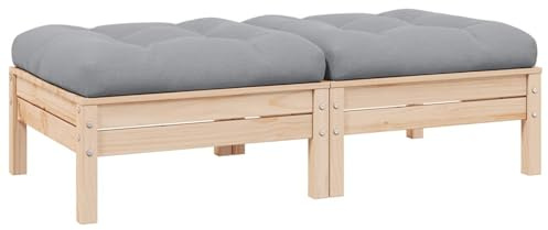 HOMELEN Trädgårdssoffa, 2-sitsig trädgårdssoffa med kudde i grått, massivt trä, tall, trädgårdslounge-set, balkongmöbler och lounge, lämplig för trädgårdar, terrasser