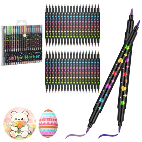 NUTKIT Set med 36 glitterpennor, 72 färger, dubbelspetsar, glitter, metallmarkeringspennor, fina glitterfiltpennor för gör-det-själv fotoalbum, svart papper, gästebok, bröllop, scrapbook