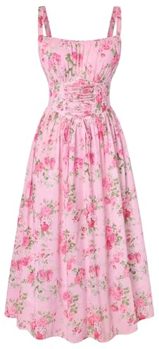 SCARLET DARKNESS Vestido de verano largo para mujer, tirantes delgados, vestido de playa, sin mangas, estampado floral, vestido de gasa con bolsillos
