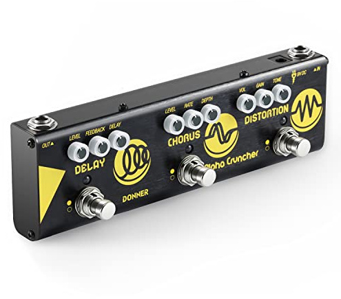 Donner Pedal de efectos de guitarra múltiple Alpha Cruncher 3 tipos de efectos de retardo, pedal de distorsión de coro con adaptador
