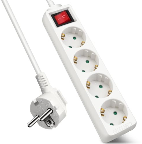 EXTRASTAR 4-Fach Steckdosenleiste mit Schalter und Kindersicherung, 1.5M Kabel,16A, 3680W, Mehrfachstecker für Zuhause, Büro und so weiter,Weiß