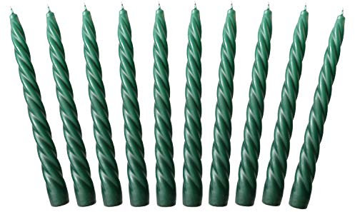 Auswahl Farbe + Menge - Spiralkerze Spitzkerze Stabkerze Renaissancekerze Tafelkerze Leuchterkerze ca. Ø 22 x 220 mm gedreht hier: 10 Kerzen tannengrün/dunkelgrün (matt)