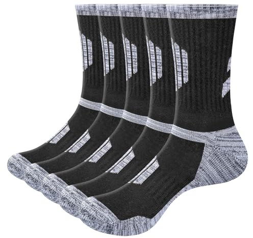 OUYJIA Moisture Wicking Men's Socks For Men Size 9-12, Breathable Anti-Odor Cushioned Cotton Crew Athletic Walking Sports Casual Everyday Work Socks Multipack Black, 5 Pairs