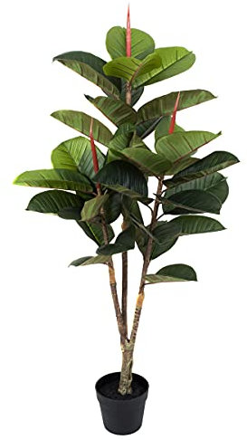 GreenBrokers Künstlicher Gummibaum, fühlt Sich echt an, 33 Blätter, 120 cm