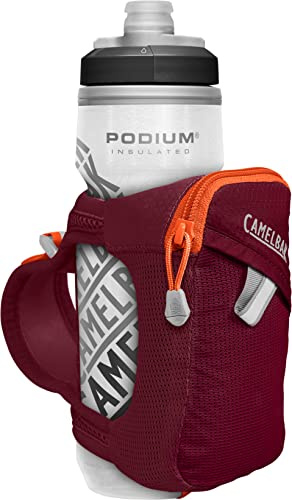 CAMELBAK Quick Grip Chill Handheld Hydration Pack with 620ml Podium Chill Bottle - Burgundy/Hot Coral - 21oz/620ml