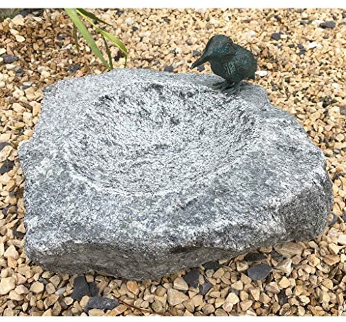 Yerd Gartendeko Figur: Bronzefigur Garten, Vogelbad - Vogeltränke mit Bronze Eisvogel 89003, 35 cm breit mit gräulichem Granitstein