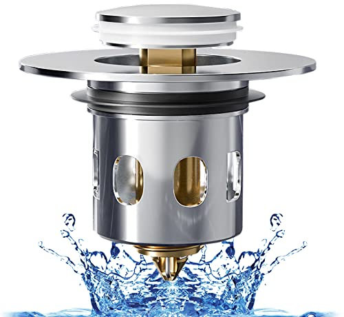 RECKODOR Tappo per Lavandino Bagno Universale,Tappo Lavabo Pop Up,Tappi Per Lavandino Bagno Click Clack,Tappo Bidet di Scarico in Metallo con Filtro Anti Clogging (33.5-41.5 mm)-Argento