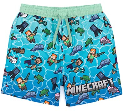 Minecraft Badshorts för pojkar | blå grön eller grön, Creeper alternativ | Barn Teens Creeper Steve Alex TNT explosiva karaktärer gamer, badbyxor, badbyxor, blå, 13-14 År