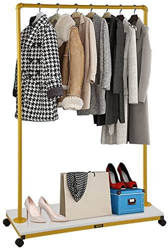VEVOR Kleiderständer mit Rollen 100x36x150cm, Garderobenständer stabil und belastbar, Freistehender Kleiderbügel Multifunktional Schlafzimmer Kleiderständer Golden Ankleidezimmer Kleiderständer