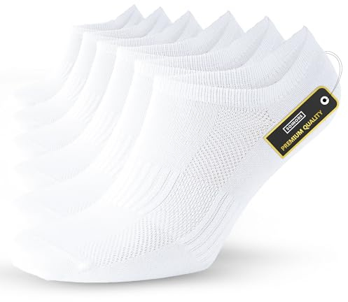 SONNORS White Trainer Socks for Men 9-12 - Breathable Anti Blister Low Cut White Sports Socks Mens 9-12