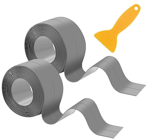 2 Rolls Bath Sealant Strip 21ft Self Adhesive Caulk Strip Bathroom Sealant Anti Mould Sealing Tape for Kitchen Waterproof Sealant Tape for Sink Toilet Wall Corner(grey)