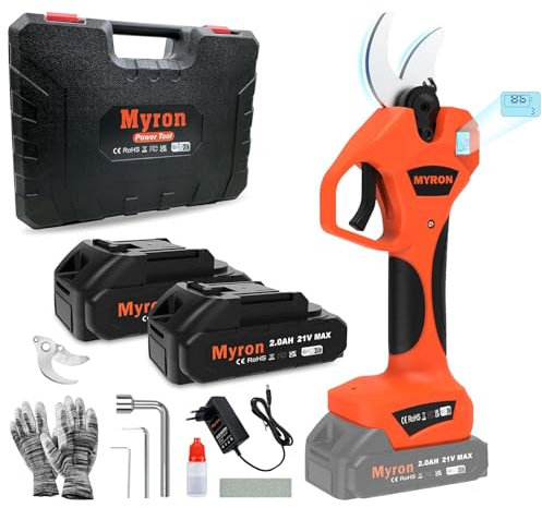 Elektrische Gartenschere 21V Professionelle Akku Elektro Astschere mit 2 X 2.0Ah Batterie, 40mm Schnittdurchmesser für einfach Garten und Baum Beschneiden, SK5 Klingen