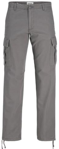 JACK & JONES Mens Cargo Combat Trouser Relaxed Fit Button Fastening Pants for Men UK, Smoked Pearl- 32W / 34L