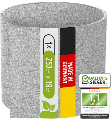 TerraUno Nachhaltige Sichtschutzstreifen für Doppelstabmatten, Polypropylen, Made in Germany, RAL 7040 Grau, 1 Streifen, extra stabil, Lederoptik, Zaun Sichtschutz mit UV-Beständigkeit