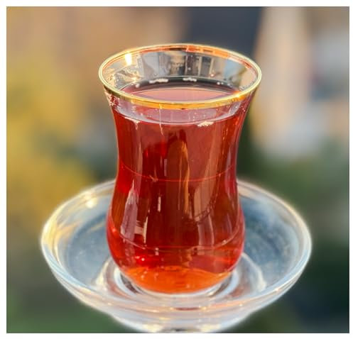 Topkapi - 12-tlg Türkisches Tee-Set Benan-Sultan für 6 Personen │ 6 Teegläser und 6 Untersetzer │ Teeglas mit Goldrand │ Inklusive Untersetzer │ Versandsicher gepackt