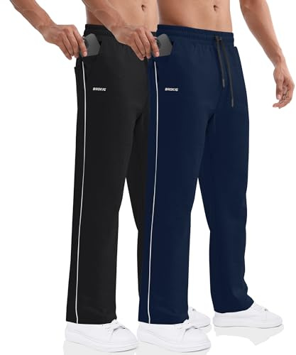 BROKIG Pantalon de course droit pour homme - Pantalon long - Bas de jambe ouvert - Coupe ample - Pantalon de sport pour homme - Pantalon de loisirs avec poches - Pantalon de survêtement confortable
