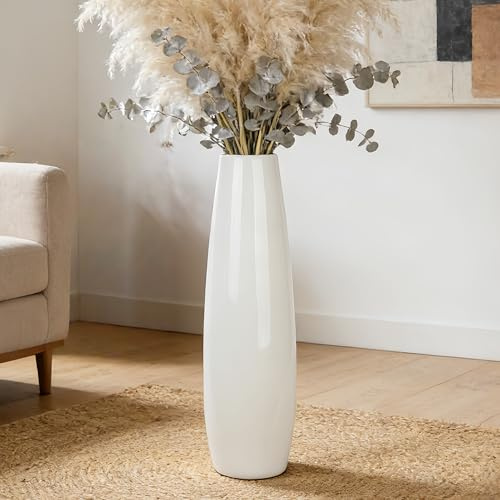 JIDOFUE Vaso da pavimento in ceramica bianca 28 pollici/71 cm alto fondo vaso per fiori supporto decorativo grande vaso decorativo per tavolo tavolo mensola soggiorno fiori secchi arrangiamento