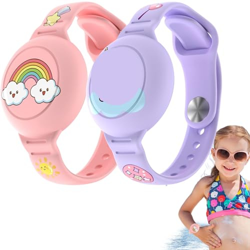 2-pack vattentätt armband i silikon med GPS-hållare för småbarn, helkroppsskydd för barn (rosa + lila)
