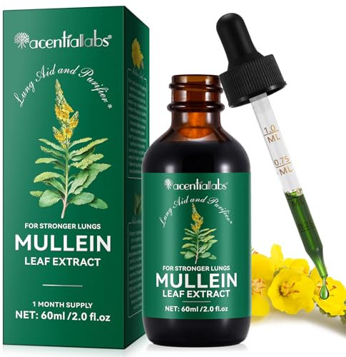 Mullein Tropfen, Mullein Leaf Extract Drops, Königskerzenblatt tropfen, Bio Königskerzen Extrakt zur Lungenreinigung, Königskerzen Tropfen mit Chlorophyll, Alkohol-frei, 60ml