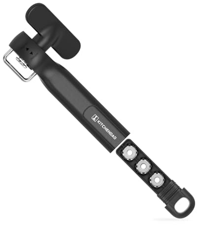 KITCHENDAO Replaceable Can Opener with 3 Extra Blades, Smooth Edge Manual Side Cut, Safe Cut Can Opener, No Sharp Edges Handheld Tin Opener with Super Sharp Replaceable Blade, Black