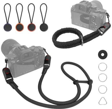 Hossom Correa de Mano y Correa para Cámara, Ajustable Correa de Cámara con Hebilla Liberación Rápida, Hecho de Nylon Paracord Correa de Muñeca para Cámara Réflex Sony Canon, Negra