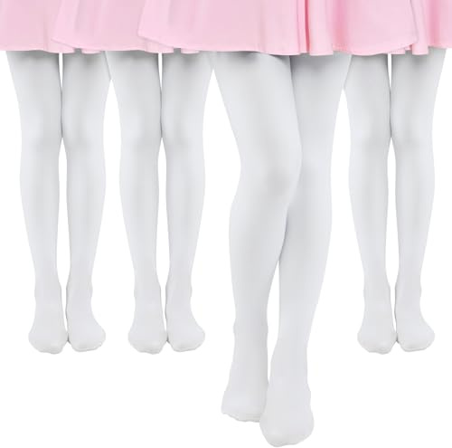 MK MATT KEELY 4 Paires Collant Fille Collant Opaque Blanc Enfant Fille Collant Danse Classique Legging Ballet 80 Deniers,4 5 Ans