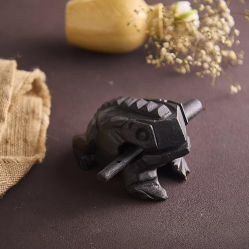 Esplanade Wooden Guiro Frog Percussion Instrument – 4 Handmade Wooden Frog Musical Instrument, Rasp Scraper with Nature Sound, Vintage Home & Garden Décor