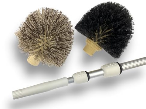 Tête de Loup Balai télescopique 3,80 m avec 2 brosses Ø 180 mm | Vinyle fleuré Poils Doux | PP créole Poils durs | Version Pro | Toiles d'araignées Moutons plafonds | Kibros 101648KIT2