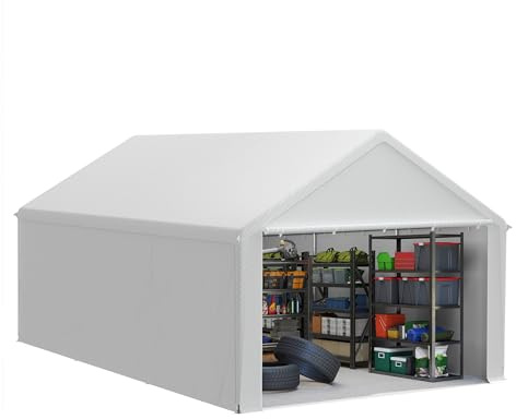 LZQ Tenda da magazzino, 4 x 6 m, tenda per attrezzature, casetta degli attrezzi e garage con robusto telo in polietilene, resistente alle intemperie, con rinforzo sul tetto e telaio per attrezzi