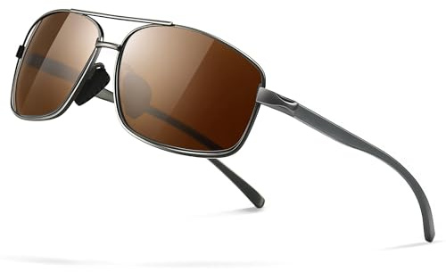 SUNGAIT Ultra Lightweight Rectangular Polarized Sunglasses Men UV400 Protection (Gunmetal Frame Brown Lens, 62) Metal Frame SGT458 QC-UK