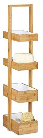 Relaxdays Scaffale da Bagno con 4 Cestini, Mobiletto da Terra, Multiuso, H x LX P: 88 x 25 x 18 cm, Legno Naturale, Bambú, 1 pz