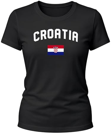 MoonWorks Women's Fan Shirt Croatia Croatia Hrvatska World Cup 2018 Football World Cup - Black - Medium