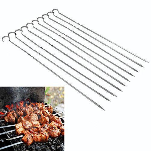 Pinchos de Barbacoa BBQ Pinchos de Kebab De Metal para Asar a la Parrilla Pinchos de Acero Inoxidable Largos Pinza de Aguja Plana Nuevo Brochetas Planas Reutilizables Brochetas de la Parrilla