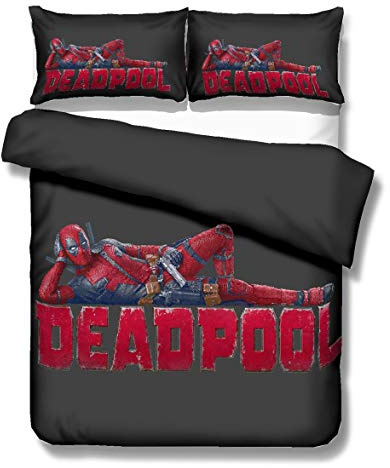 Nichiyo Deadpool bed linen set – duvet cover and pillowcase, microfibre, 3D digital print, three-piece bed linen (duvet cover and pillowcases) (3,double 200 x 200 cm)
