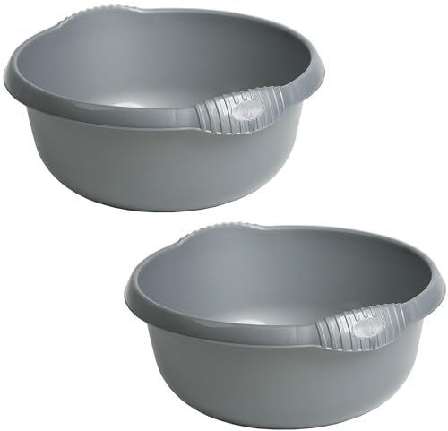 Schüsseln 2-Stück 4,5 Liter grau - Ø28cm - rund - Waschschüssel Spülschüssel Wasserschüssel - Lebensmittelecht - Kunststoff Spüle Spülwanne Waschbecken - Camping Abwaschschüssel Plastikschüssel Bad