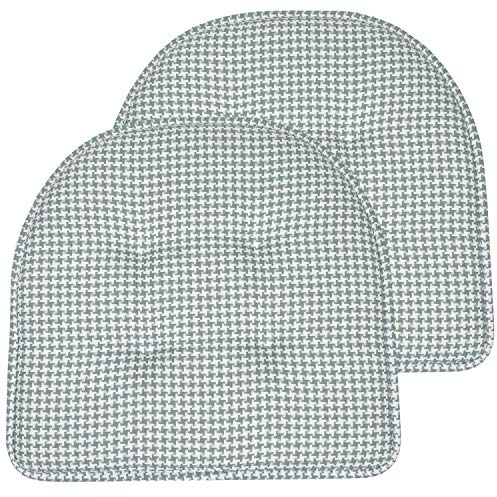 Sweet Home Collection Chair Cushion Memory Foam Pads Tufted Slip Non Skid Rubber Back U-Shaped 17 x 16 Seat Cover, 2 Count (Pack of 1), Houndsooth Pistachio