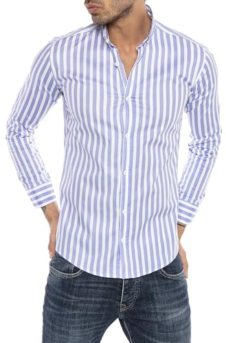 RED BRIDGE Camisa Manga Larga con diseño a Rayas para Hombres Azul Claro XXL