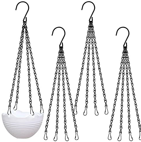 4 Pack Hanging Set, 4 Leg Hanger Replacement Metal Hanging Basket Chains Garden Flower Pot Plant Hangers with Clips & Hooks for Bird Feeders Planters Lanterns Ornaments, 2 Colors (Black)