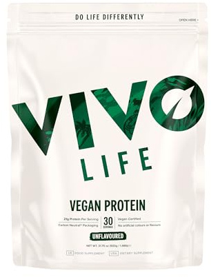Vivo Life Vegan Protein Powder | 21g Plant Based Protein per Scoop (30 Servings) | Energy & Immunity - Iron & Zinc | Lactose Free & Easy to Digest | No Artificial Sweeteners (900g, Unflavoured)