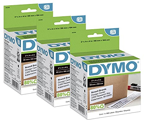 DYMO Authentic LW Large Shipping Labels for LabelWriter Label Printers, Print Up to 6-Line Addresses, 2-5/16 x 4, 3 Rolls of 300 (900 Total)