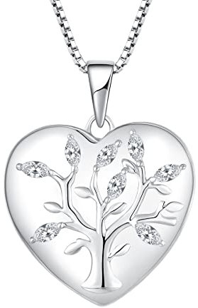 YL Lebensbaum Medaillon Halskette 925 Sterling Silber Schnitt 5A Weiß Zirkonia Herz Medaillon Anhänger für Damen