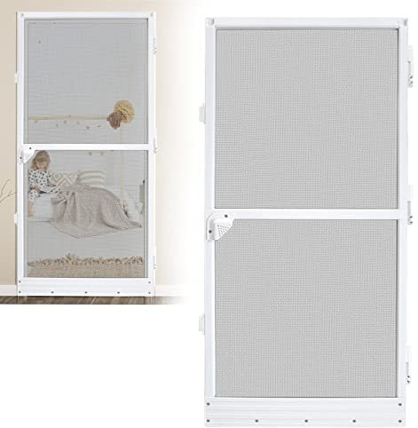 XMTECH Moustiquaire professionnelle pour porte jusqu'à max. 120 x 240 cm avec tissu en fibre de verre, porte moustiquaire 120 x 240 cm avec cadre en aluminium blanc