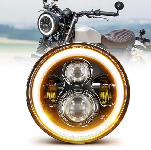 BraveWAY 7 Pouces Phare LED Moto Rond 4 Modes Eclairages DRL Blanc Clignotant Ambre L'intégration Compatible avec Touring Ultra Classic Electra Street Gli-de Tri Cvo Heritage So-ftail