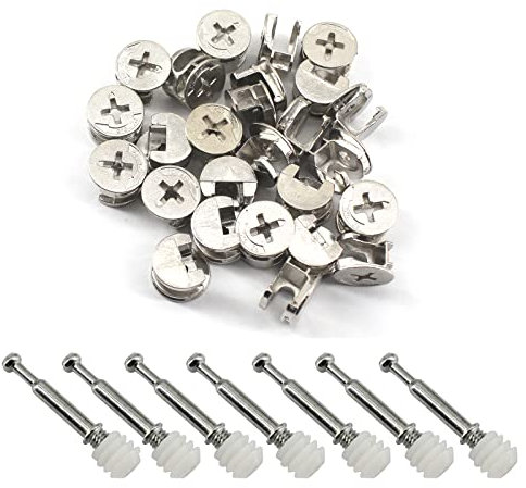 25 tornillos de fijación para conectores de muebles, cerradura excéntrica de leva con tuerca preinsertada y clavijas de fijación para armario, cajón, gabinete, muebles, panel de conexión de 2 estilos