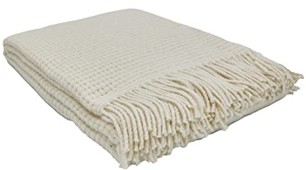 GLAESER Wohndecke Fair Deluxe Wolle pur | Wolldecke aus 80% Merinowolle & 20% Nylonwolle | Couchdecke/Sofadecke/Kuscheldecke | (Beige)