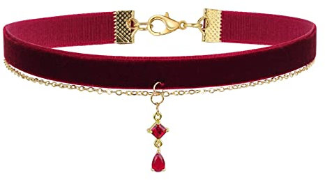 Yolev Damen Schmuck Ketten aus Samt Roter Anhänger Joker Choker Kette Damen Geschichtet Samt Gothic Choker Halskette Vampir Accessoires Schmuck für Mädchen Frauen