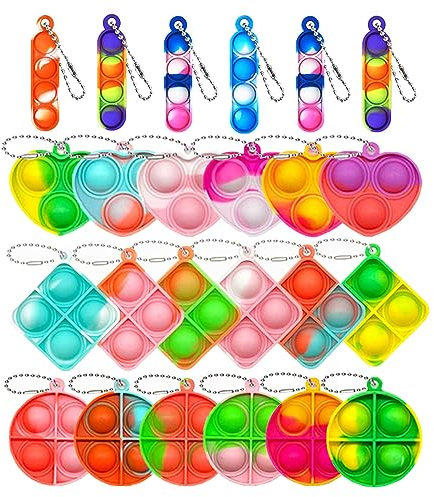 YSTrillion Pop Push It Fidget Toy,24 Stück Mini Silikon Schlüsselanhänger Toys,Anti Stress Sensorik Pop Figetttoys Spielzeug mit Schlüsselanhänger für Kinder Erwachsene