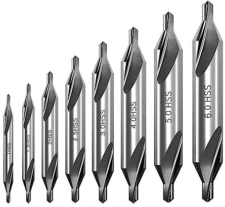 Saipor 8Pcs HSS Center Drill Bits Set 60-Degree Angle Combined Countersink Drill Bit Tool High Speed Steel Countersink Tools for Lathe Mill Metalworking (1/1.5/2/2.5/3/4/5/6mm)
