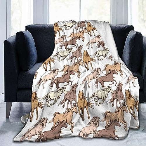 Horse Soft Blanket All Season Fuzzy Throw Warm Lightweight Blanket Fleece Throws Flannel Blankets for Bed Sofa Couch Travel Home Living Room Decor 50X60