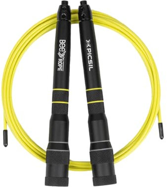 PICSIL - Springseil BEE, Leichtes und Verstellbares Speed Rope, Verstärktes Kabel, für Cross Training, Fitness und Double Unders (Schwartz)